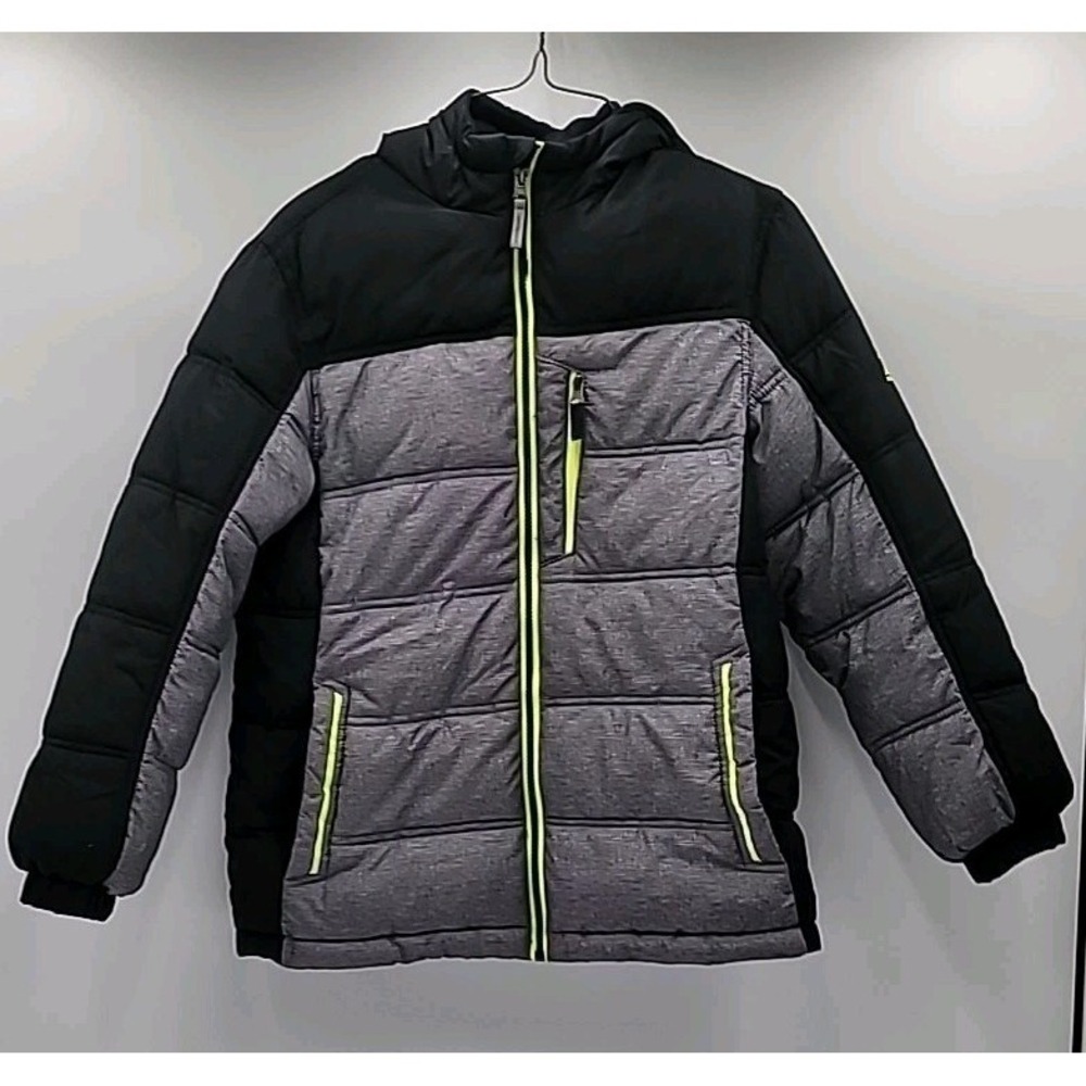 Zero Xposur Boys Gray Black High Viz Yellow Hooded Winter Jacket Size Med 10/12